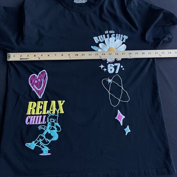 BKYS Don't Panic Shirt Mens Extra Large XL Streetwear Organic Embroidered Black - Picture 7 of 10